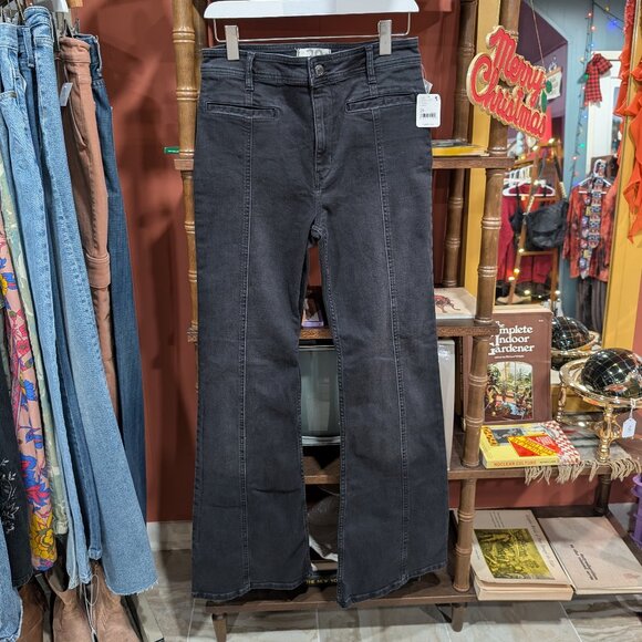 NWT Free People Retro Firecracker Red Star Black Jeans 29 Flare Americana High - Picture 3 of 8
